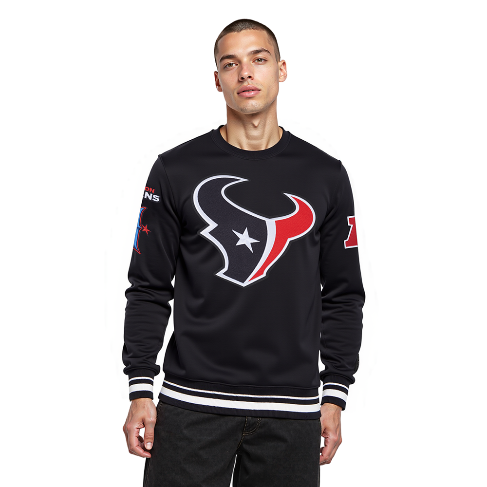 NFL HOUSTON TEXANS CLASSIC MASH UP MEN'S RIB FLC CREWNECK (BLACK)