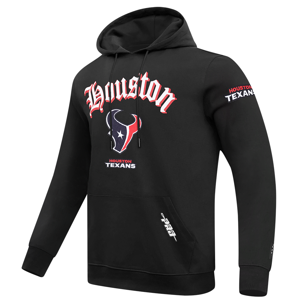 NFL HOUSTON TEXANS CLASSIC OLD ENGLISH MEN'S FLEECE PULLOVER HOODIE (BLACK)