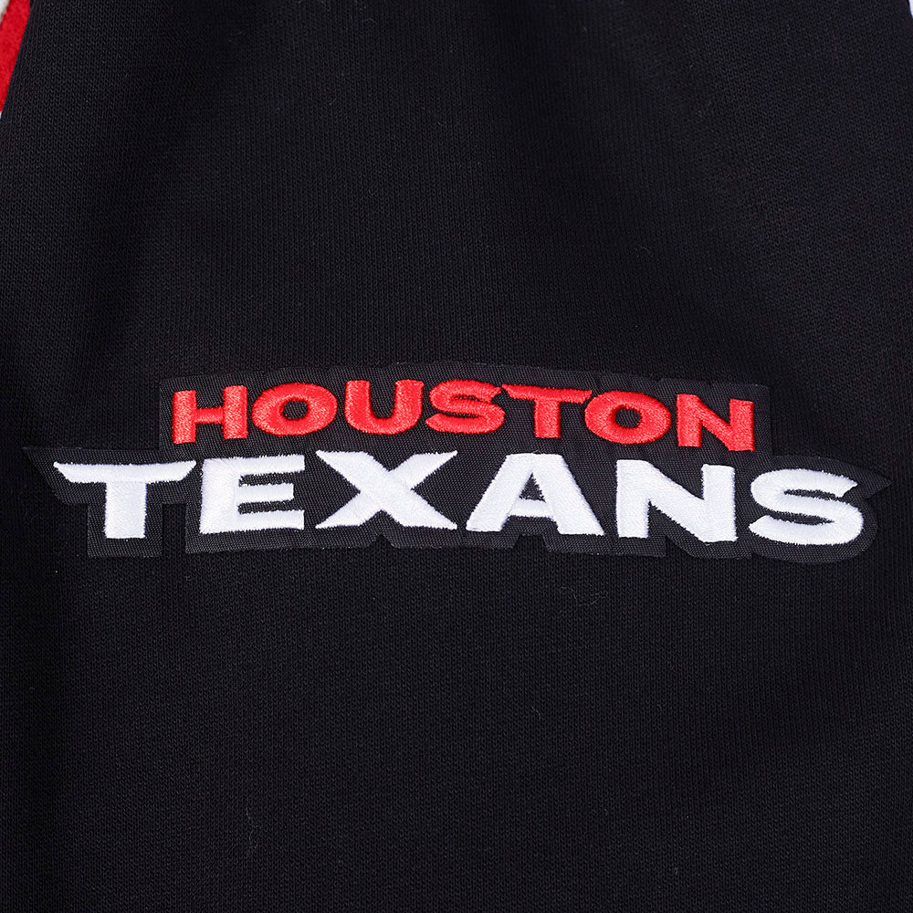 NFL HOUSTON TEXANS CLASSIC OLD ENGLISH MEN'S FLEECE PULLOVER HOODIE (BLACK)