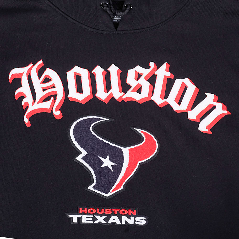 NFL HOUSTON TEXANS CLASSIC OLD ENGLISH MEN'S FLEECE PULLOVER HOODIE (BLACK)