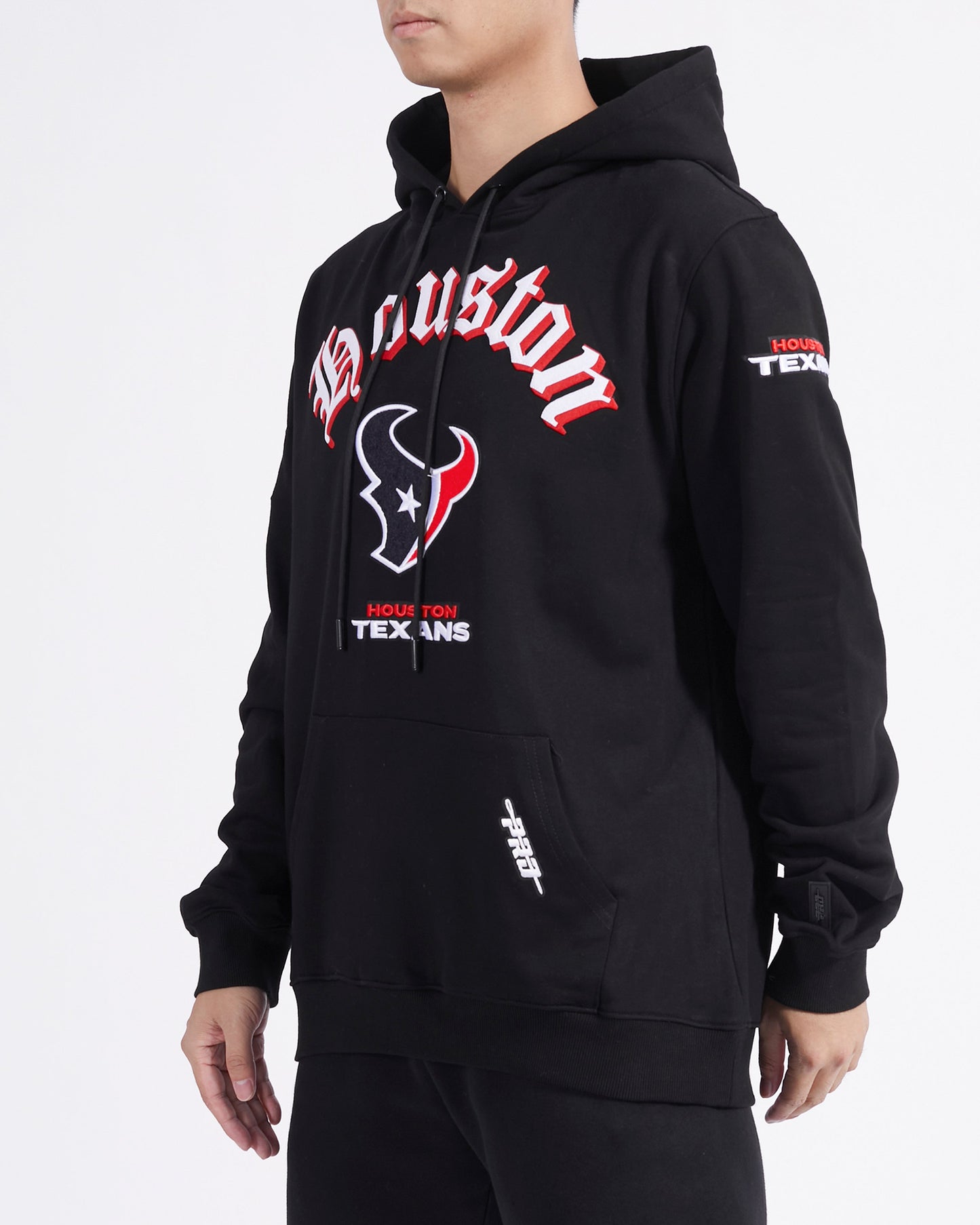 NFL HOUSTON TEXANS CLASSIC OLD ENGLISH MEN'S FLEECE PULLOVER HOODIE (BLACK)