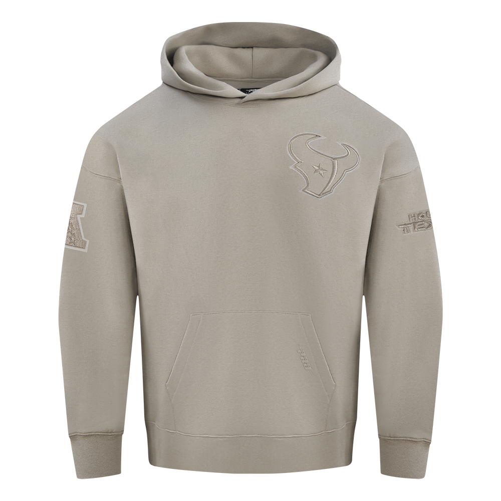 NFL HOUSTON TEXANS NEUTRAL MEN'S DROP SHOULDER FLEECE PULLOVER HOODIE (TAUPE)