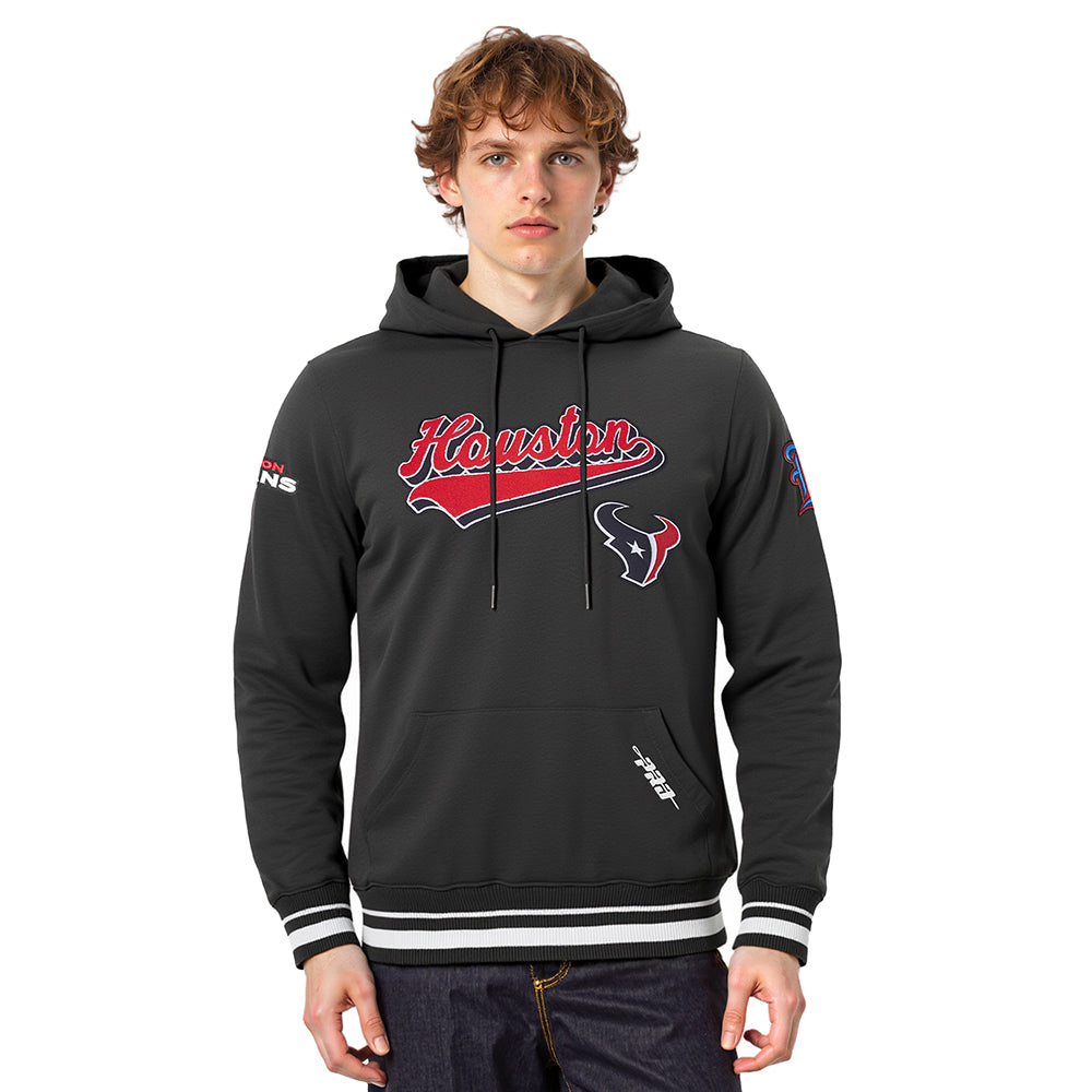 NFL HOUSTON TEXANS SCRIPT TAIL MEN'S RIB FLC PO HOODIE (BLACK)