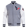 NFL HOUSTON TEXANS CLASSIC OLD ENGLISH MEN'S RIB WOOL VARSITY JACKET (HEATHER GREY/WHITE/BLACK)