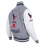 NFL HOUSTON TEXANS CLASSIC OLD ENGLISH MEN'S RIB WOOL VARSITY JACKET (HEATHER GREY/WHITE/BLACK)