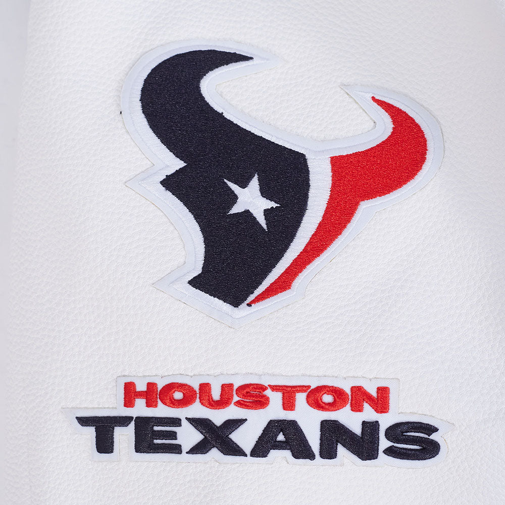 NFL HOUSTON TEXANS CLASSIC OLD ENGLISH MEN'S RIB WOOL VARSITY JACKET (HEATHER GREY/WHITE/BLACK)