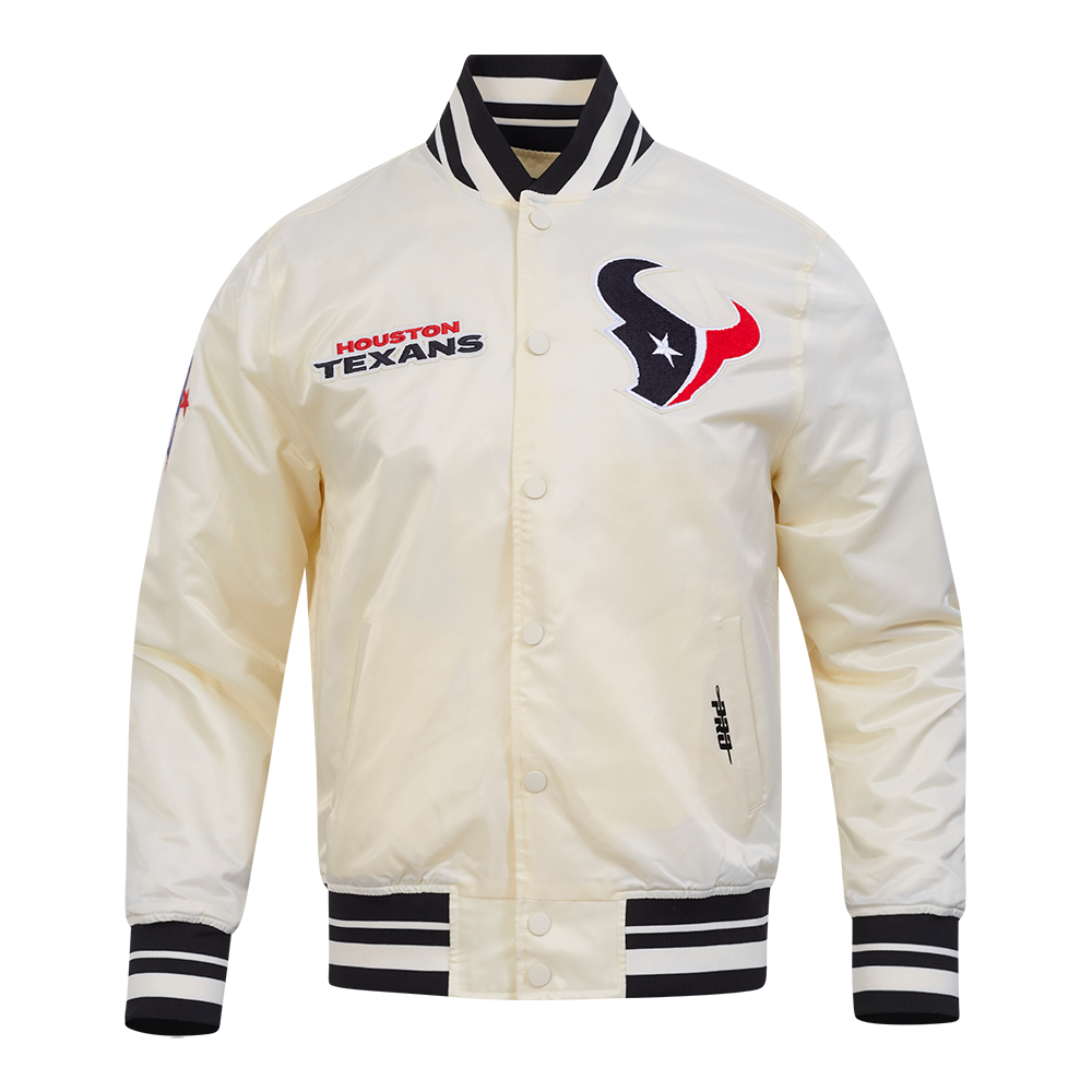 NFL HOUSTON TEXANS RETRO CLASSICS BLOUSON EN SATIN POUR HOMME (COQUILLE D'ŒUF/NOIR)
