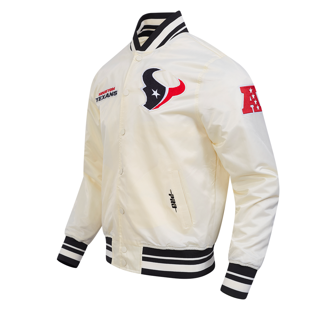 NFL HOUSTON TEXANS RETRO CLASSICS BLOUSON EN SATIN POUR HOMME (COQUILLE D'ŒUF/NOIR)