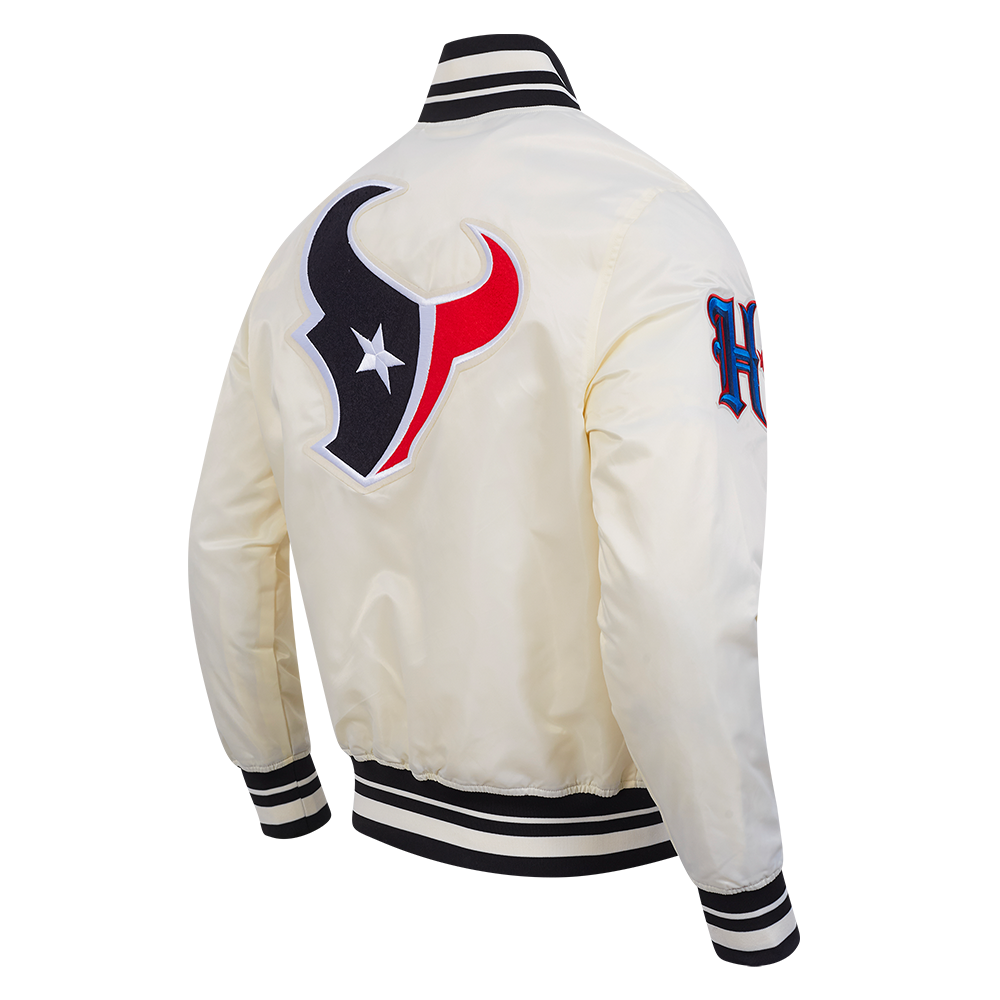 NFL HOUSTON TEXANS RETRO CLASSICS BLOUSON EN SATIN POUR HOMME (COQUILLE D'ŒUF/NOIR)