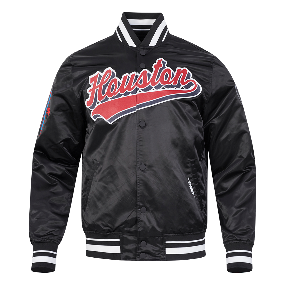 NFL HOUSTON TEXANS SCRIPT TAIL MEN'S RIB SATIN JACKET\ (BLACK)