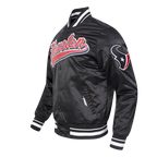 NFL HOUSTON TEXANS SCRIPT TAIL MEN'S RIB SATIN JACKET\ (BLACK)