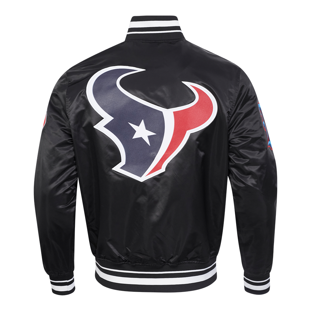 NFL HOUSTON TEXANS SCRIPT TAIL MEN'S RIB SATIN JACKET\ (BLACK)