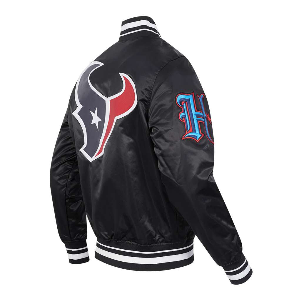 NFL HOUSTON TEXANS SCRIPT TAIL MEN'S RIB SATIN JACKET\ (BLACK)