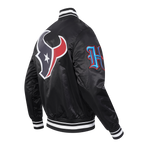 NFL HOUSTON TEXANS SCRIPT TAIL MEN'S RIB SATIN JACKET\ (BLACK)