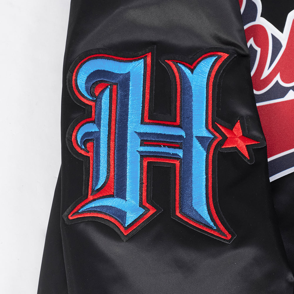 NFL HOUSTON TEXANS SCRIPT TAIL MEN'S RIB SATIN JACKET\ (BLACK)