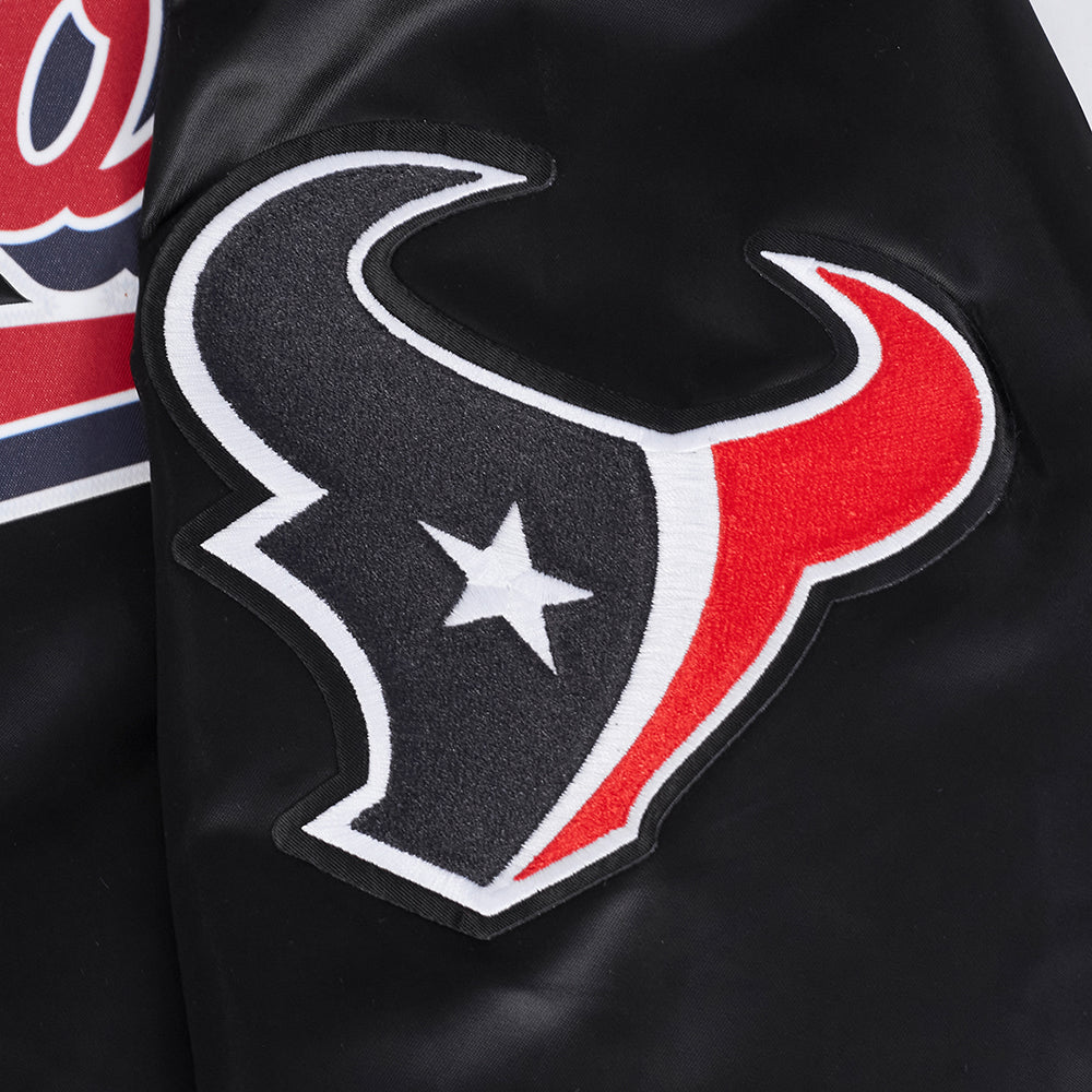 NFL HOUSTON TEXANS SCRIPT TAIL MEN'S RIB SATIN JACKET\ (BLACK)
