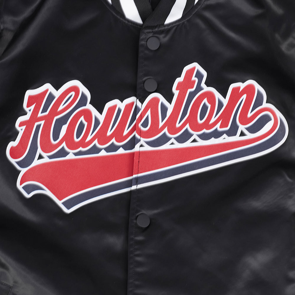 NFL HOUSTON TEXANS SCRIPT TAIL MEN'S RIB SATIN JACKET\ (BLACK)