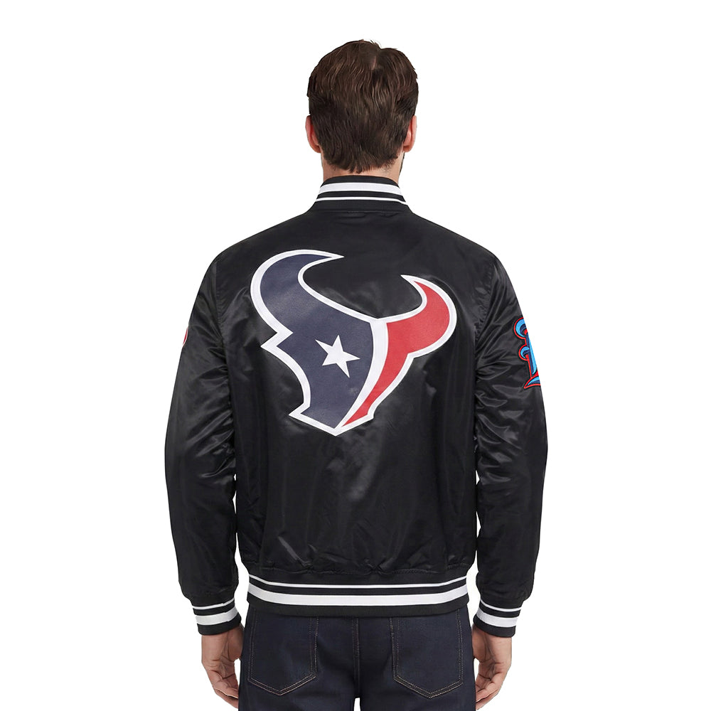NFL HOUSTON TEXANS SCRIPT TAIL MEN'S RIB SATIN JACKET\ (BLACK)