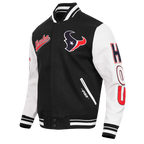 NFL HOUSTON TEXANS SCRIPT TAIL BLOUSON COLLÉGIAL EN LAINE À BORDS CÔTELÉS POUR HOMME (NOIR/BLANC)