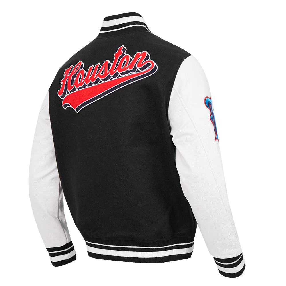 NFL HOUSTON TEXANS SCRIPT TAIL BLOUSON COLLÉGIAL EN LAINE À BORDS CÔTELÉS POUR HOMME (NOIR/BLANC)