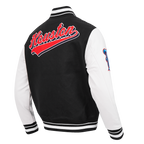 NFL HOUSTON TEXANS SCRIPT TAIL BLOUSON COLLÉGIAL EN LAINE À BORDS CÔTELÉS POUR HOMME (NOIR/BLANC)