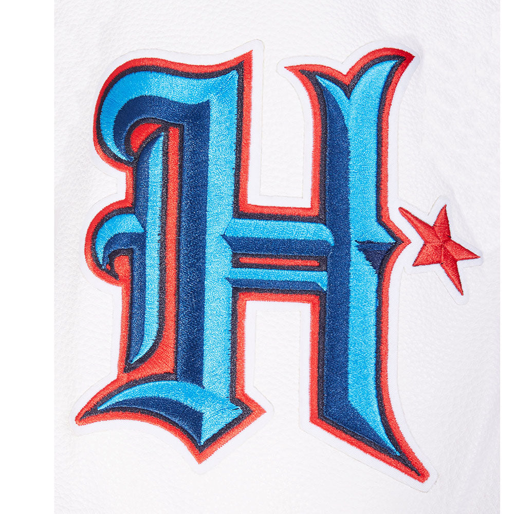 NFL HOUSTON TEXANS SCRIPT TAIL BLOUSON COLLÉGIAL EN LAINE À BORDS CÔTELÉS POUR HOMME (NOIR/BLANC)