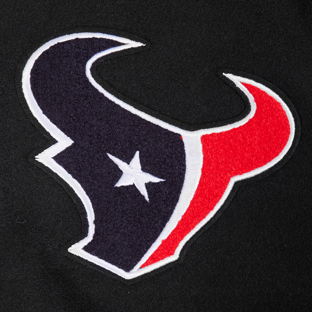 NFL HOUSTON TEXANS SCRIPT TAIL BLOUSON COLLÉGIAL EN LAINE À BORDS CÔTELÉS POUR HOMME (NOIR/BLANC)