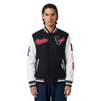 NFL HOUSTON TEXANS SCRIPT TAIL BLOUSON COLLÉGIAL EN LAINE À BORDS CÔTELÉS POUR HOMME (NOIR/BLANC)