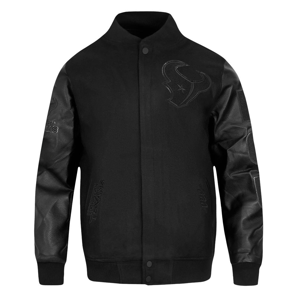 NFL HOUSTON TEXANS TRIPLE BLACK BLOUSON COLLÉGIAL EN LAINE POUR HOMME (NOIR DE JAIS HOMME)