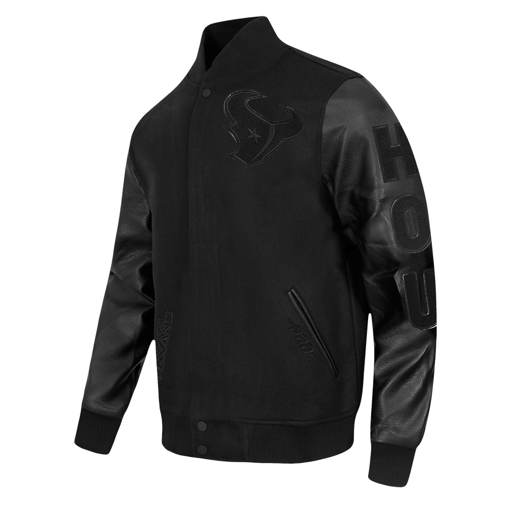 NFL HOUSTON TEXANS TRIPLE BLACK BLOUSON COLLÉGIAL EN LAINE POUR HOMME (NOIR DE JAIS HOMME)