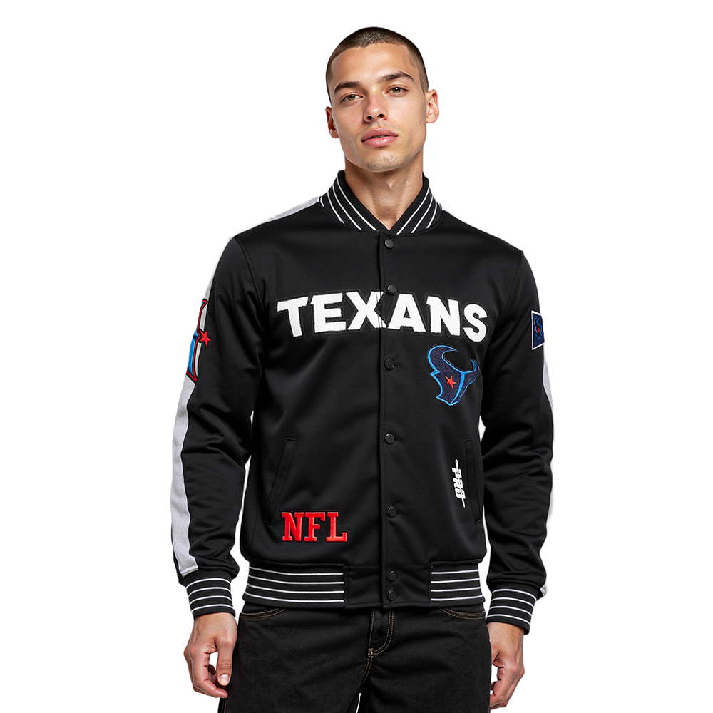 NFL HOUSTON TEXANS BLOUSON PRO GAME DAY EN MAILLE DOUBLE POUR HOMME (NOIR/ARGENT/BLANC)