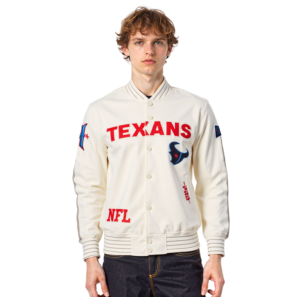 NFL HOUSTON TEXANS BLOUSON PRO GAME DAY EN MAILLE DOUBLE POUR HOMME (COQUILLE D'ŒUF/TAUPE/COQUILLE D'ŒUF)