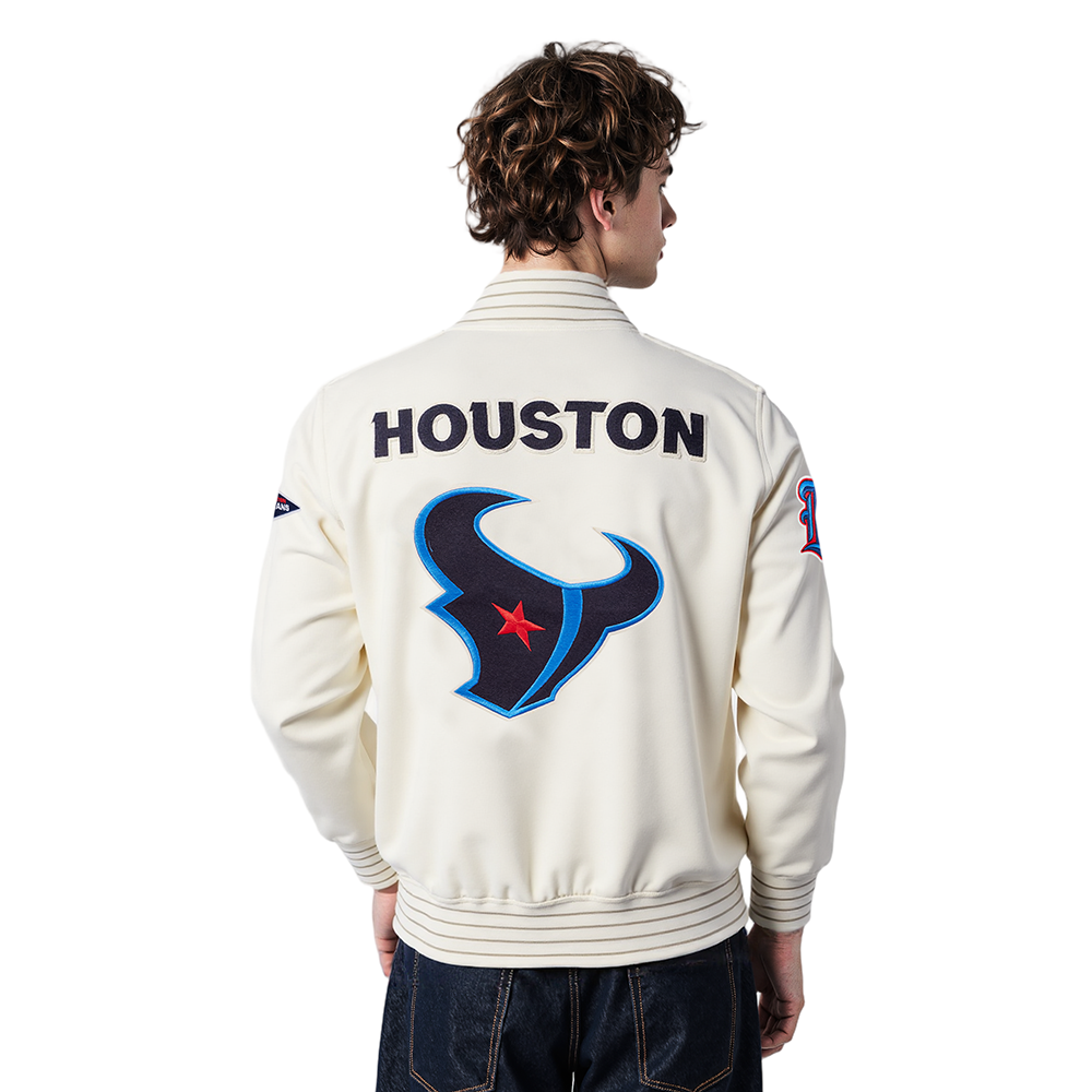 NFL HOUSTON TEXANS BLOUSON PRO GAME DAY EN MAILLE DOUBLE POUR HOMME (COQUILLE D'ŒUF/TAUPE/COQUILLE D'ŒUF)