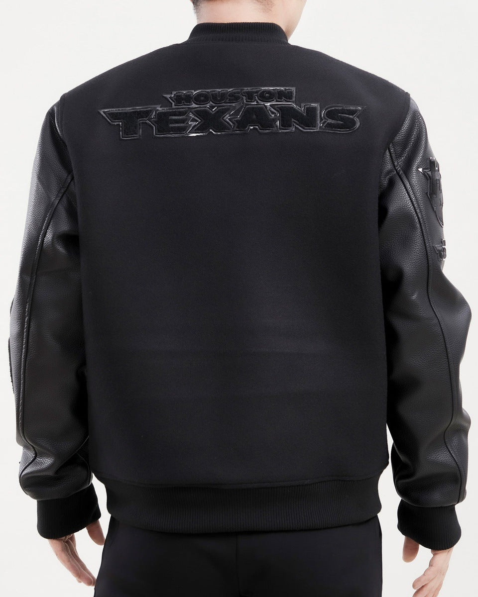 NFL HOUSTON TEXANS TRIPLE BLACK WOOL MEN'S VARSITY JACKET (TRIPLE BLACK)