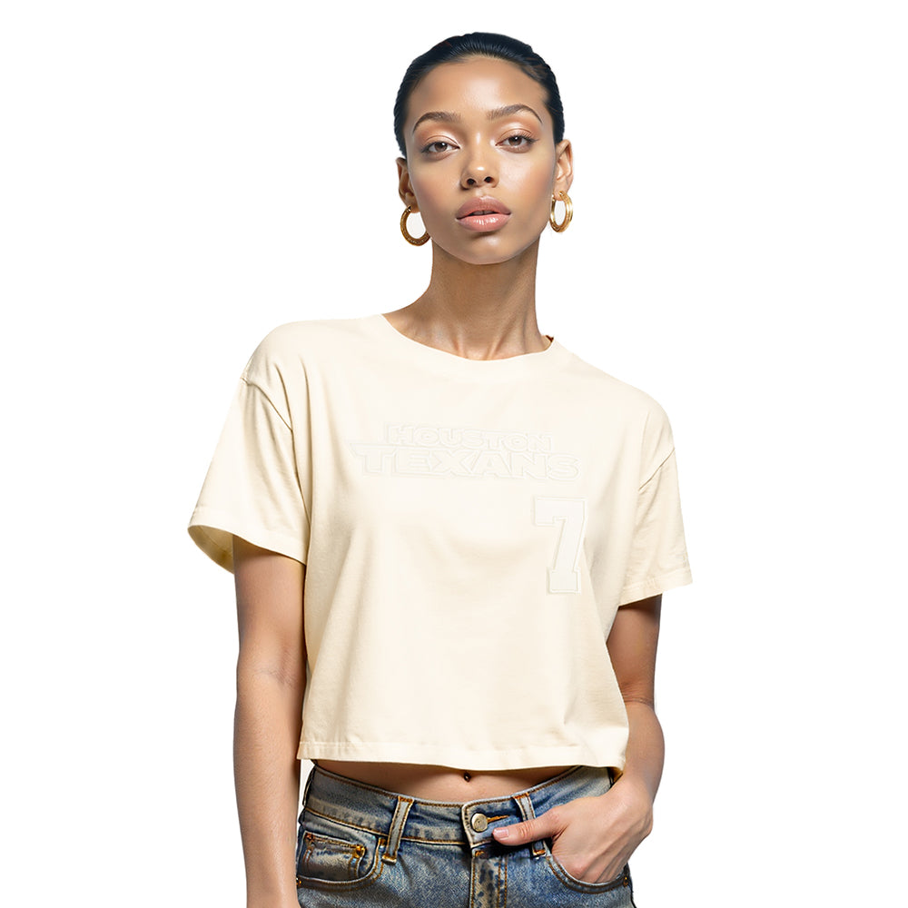 NFL HOUSTON TEXANS CJ STROUD #7 NEUTRAL WOMEN'S SJ BOXY TEE (EGGSHELL)