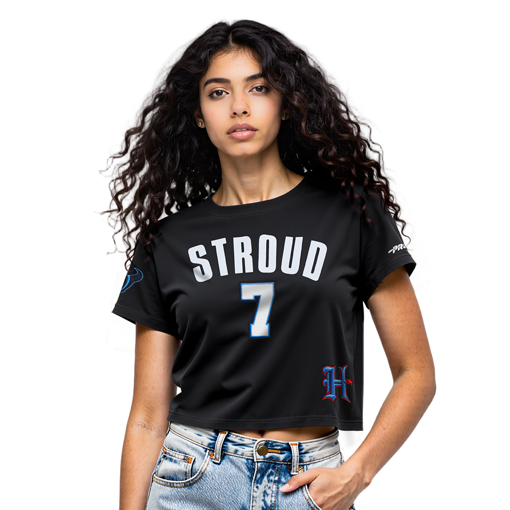 NFL HOUSTON TEXANS CJ STROUD #7 CLASSIC PNN WOMEN'S SJ BOXY TEE (BLACK)