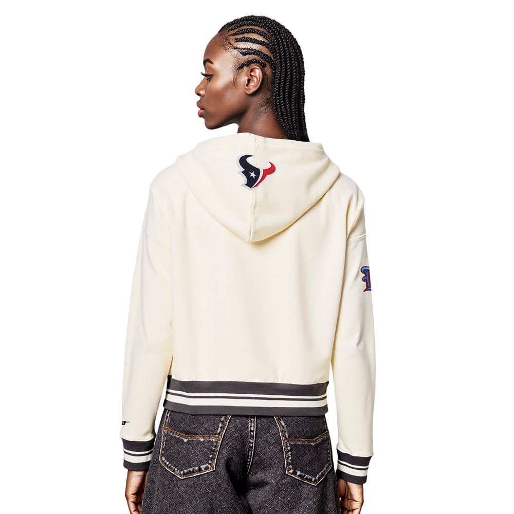 NFL HOUSTON TEXANS RETRO CLASSIC WOMEN'S CROPPED FLC PO HOODIE (EGGSHELL/ BLACK)