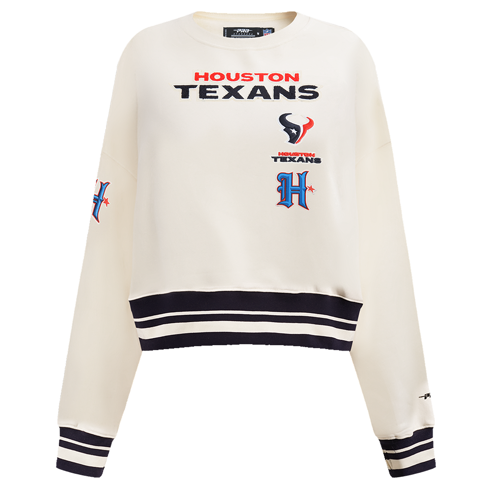 NFL HOUSTON TEXANS RETRO CLASSIC WOMEN'S FLC CREWNECK (EGGSHELL/ BLACK)