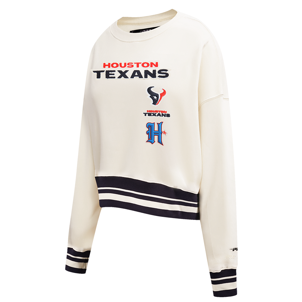 NFL HOUSTON TEXANS RETRO CLASSIC CHANDAIL À COL ROND EN MOLLETON POUR FEMME (COQUILLE D'ŒUF/NOIR)