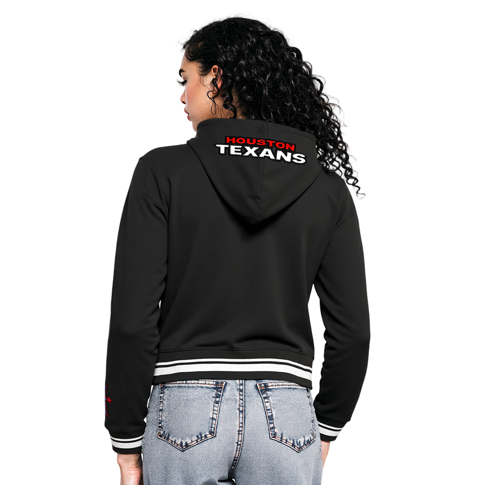 NFL HOUSTON TEXANS MASH UP WOMEN'S RIB FLC CROPPED PO HOODIE (BLACK)