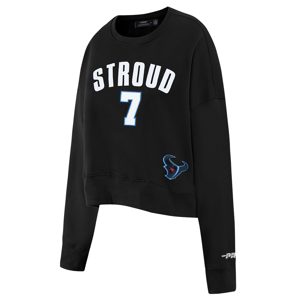 NFL HOUSTON TEXANS CJ STROUD #7 CLASSIC PNN WOMEN'S FLC CREWNECK (BLACK)