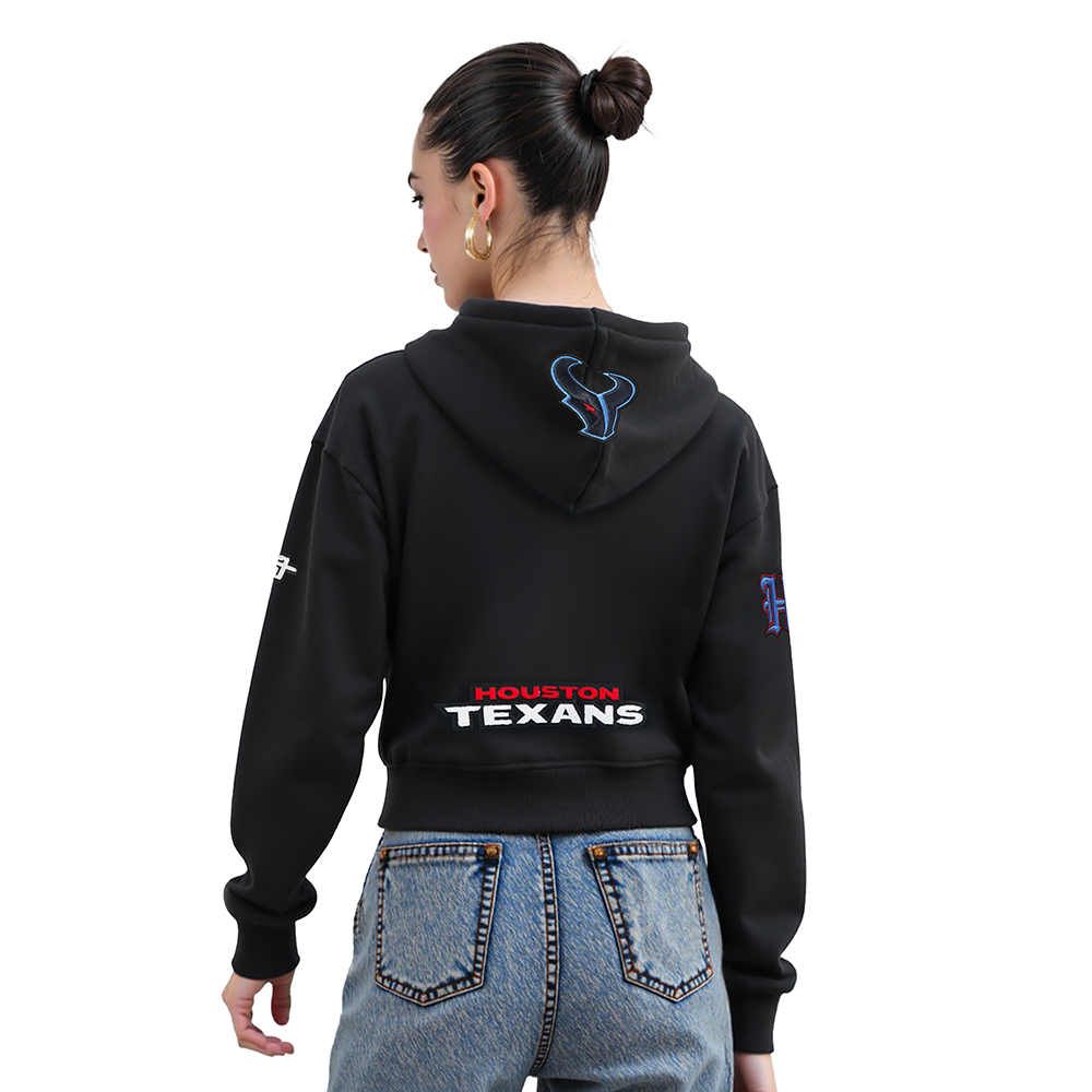 NFL HOUSTON TEXANS CJ STROUD #7 CLASSIC PNN WOMEN'S FLC CROPPED PO HOODIE (BLACK)