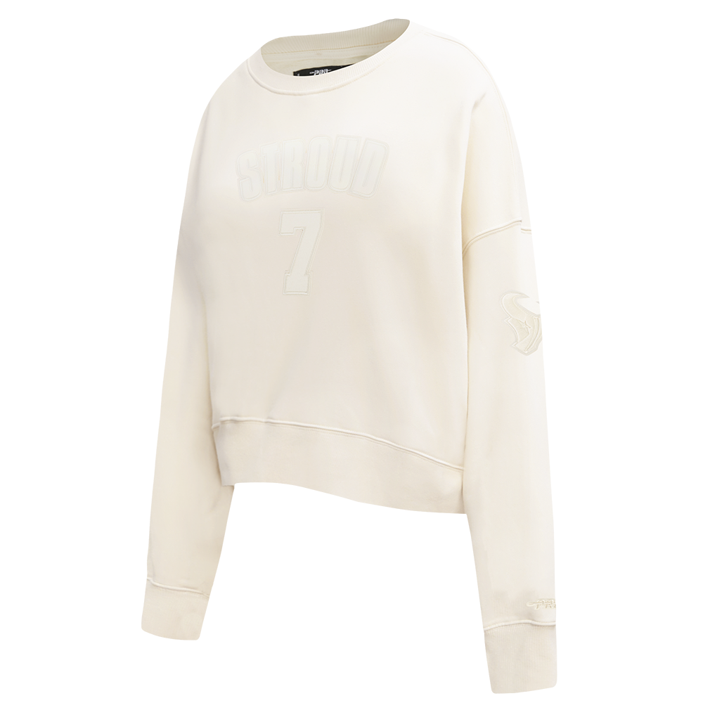NFL HOUSTON TEXANS CJ STROUD #7 NEUTRAL WOMEN'S FLC CREWNECK (EGGSHELL)