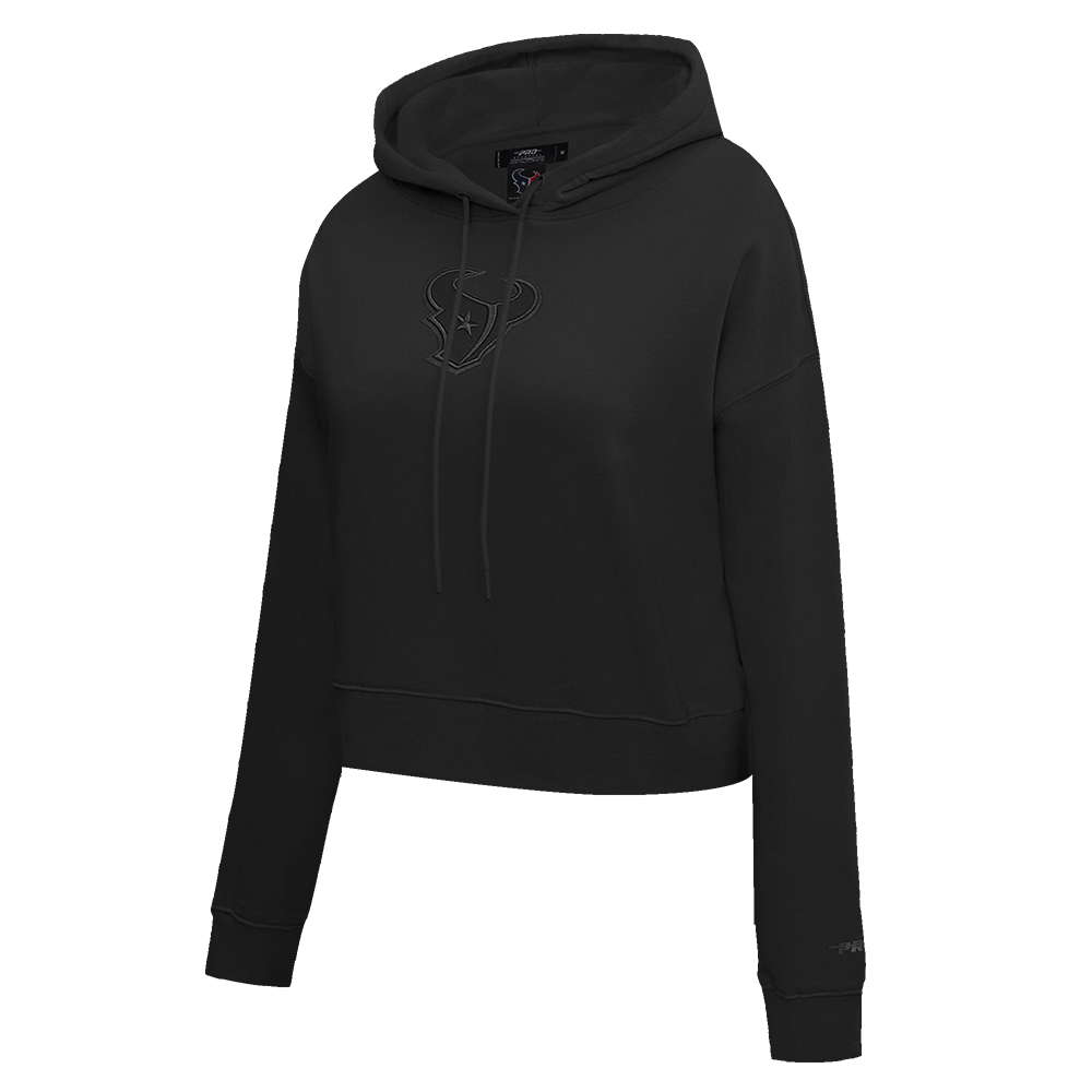 NFL HOUSTON TEXANS NEUTRAL WOMEN'S CROPPED PULLOVER HOODIE (BLACK)