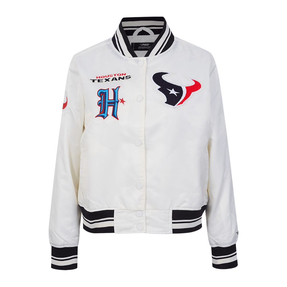 NFL HOUSTON TEXANS RETRO CLASSIC WOMEN'S RIB SATIN JACKET (EGGSHELL/ BLACK)