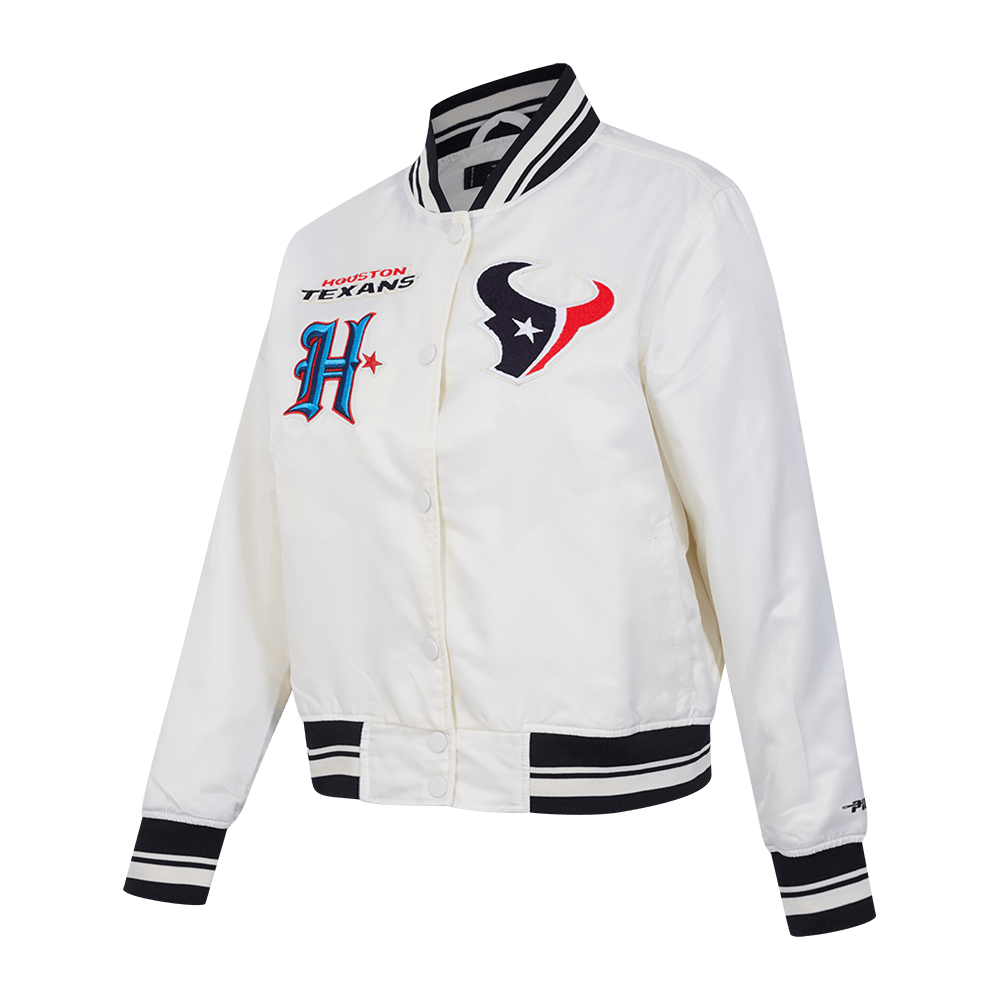 NFL HOUSTON TEXANS RETRO CLASSIC WOMEN'S RIB SATIN JACKET (EGGSHELL/ BLACK)