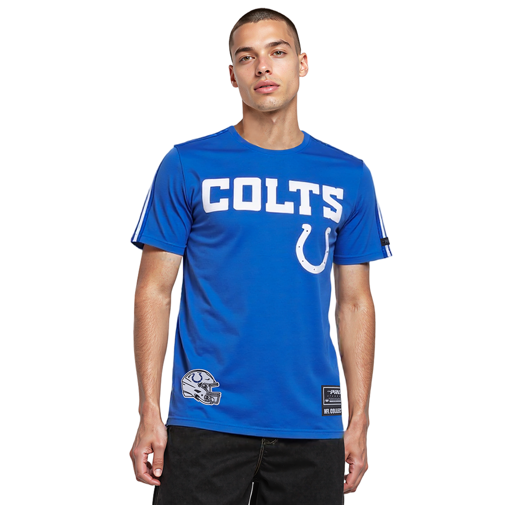 NFL INDIANAPOLIS COLTS CLASSIC MESH T-SHIRT EN JERSEY SIMPLE À RAYURES POUR HOMME (BLEU ROYAL)