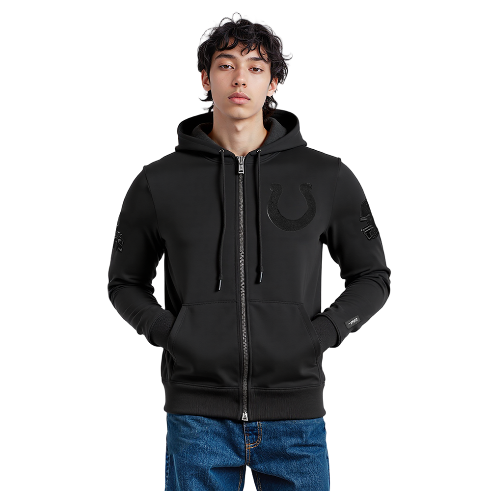 NFL INDIANAPOLIS COLTS TRIPLE BLACK CHANDAIL À CAPUCHON EN MAILLE DOUBLE À GLISSIÈRE POUR HOMME (TRIPLE NOIR)