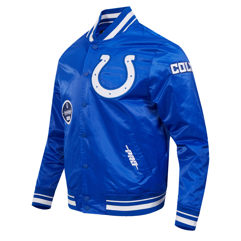 NFL INDIANAPOLIS COLTS OLD ENGLISH MEN'S RIB SATIN JACKET (ROYAL BLUE)