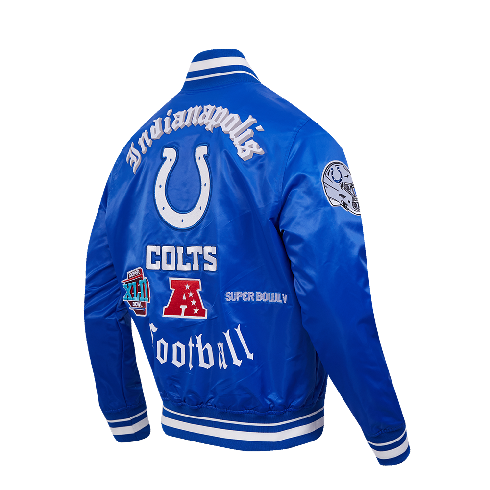 NFL INDIANAPOLIS COLTS OLD ENGLISH MEN'S RIB SATIN JACKET (ROYAL BLUE)